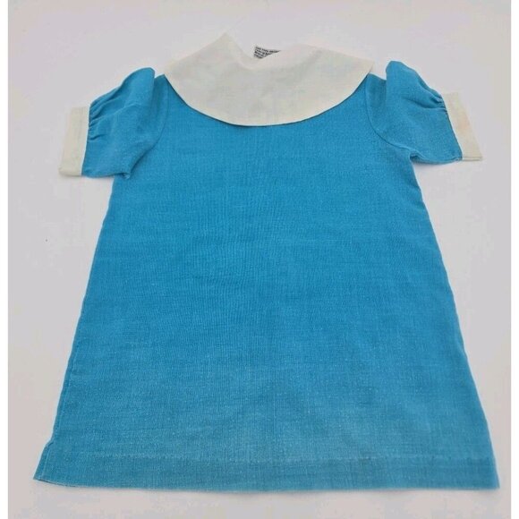 Dan Press Dan River Fabric Baby Dress Blue White‎ Peter Pan Collar Vintage Tear - Picture 2 of 10